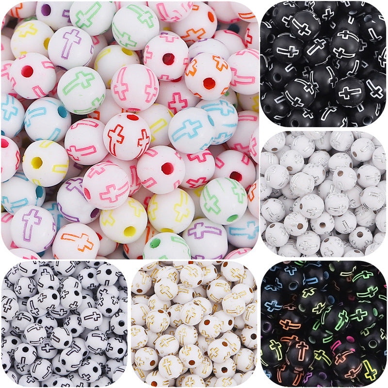 Wholesale 8MM 100PCS/Pack Acrylic Cross Round Beads