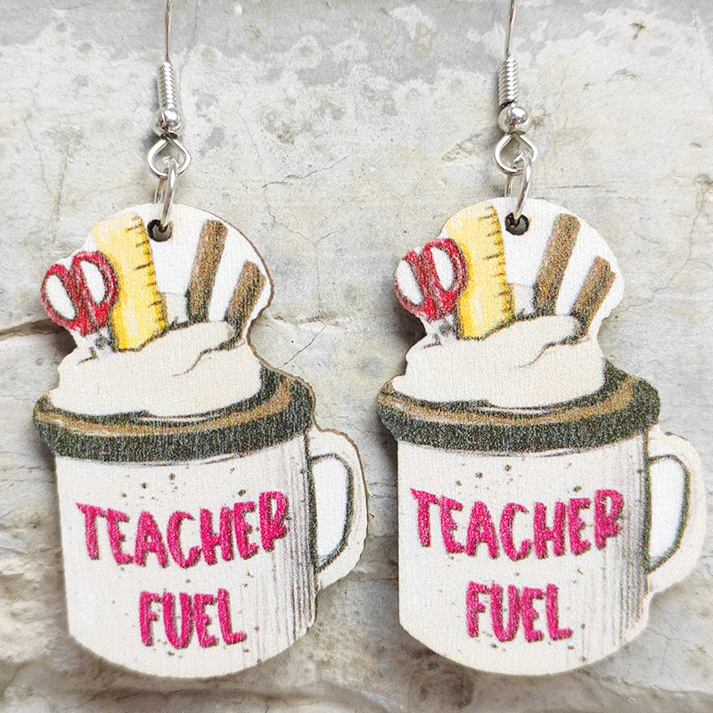 Venta al por mayor Pendientes 2 pares Madera Hierro Ganchos Taza de café Helado OLY-ES-HY004