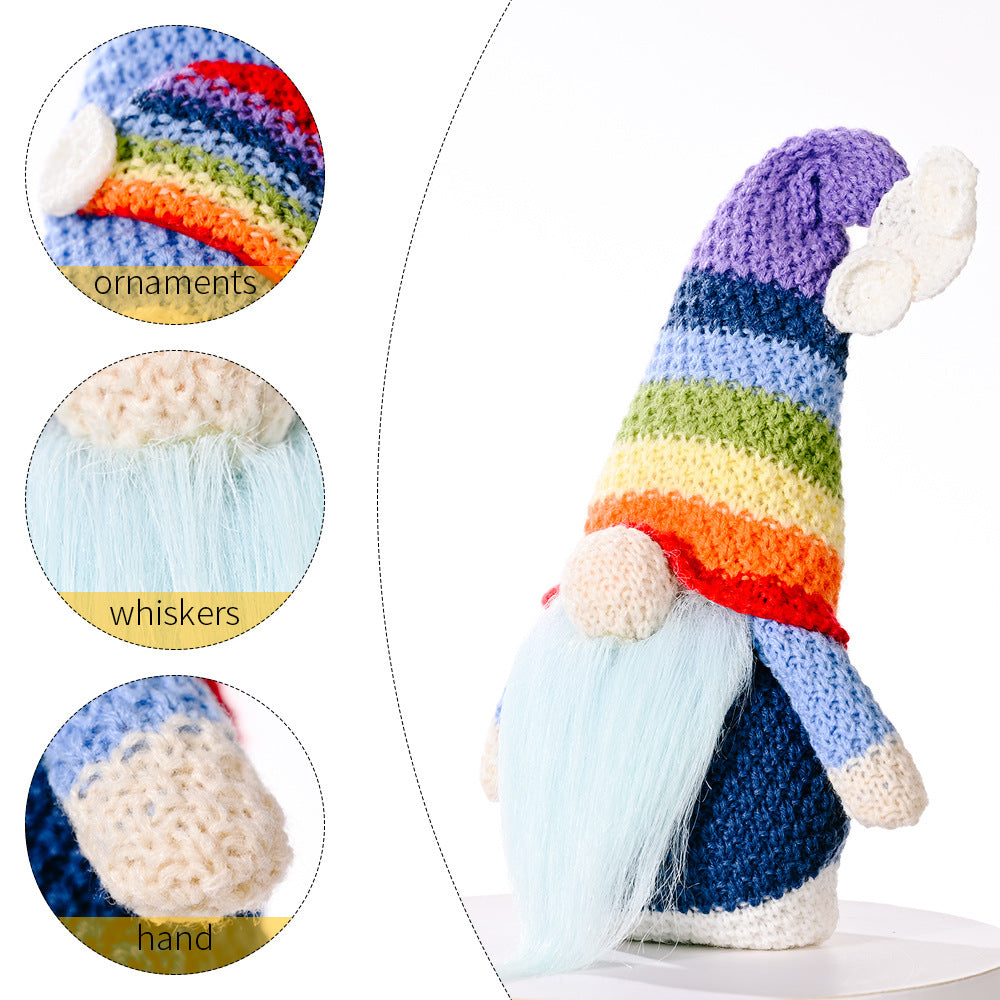 Wholesale Polyester Knitting Rainbow Elf Rudolph Faceless Doll Colorful Ornament