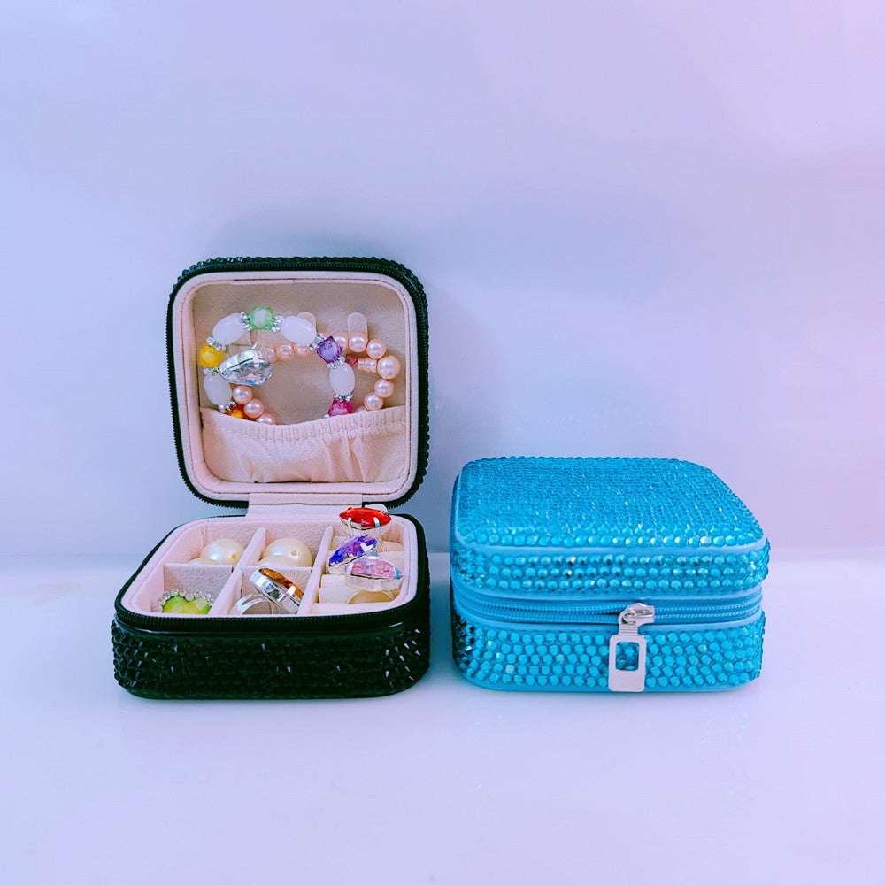 Wholesale PU Inlaid Diamond Macaron Color Jewelry Storage Box