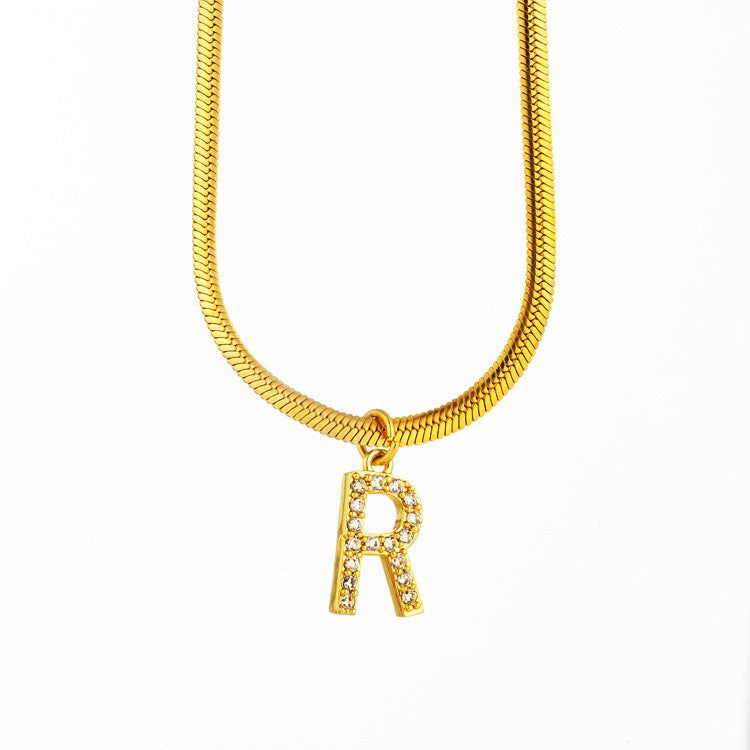 Wholesale Titanium Steel 26 Letters Flat Snake Bone 18K Gold Necklace