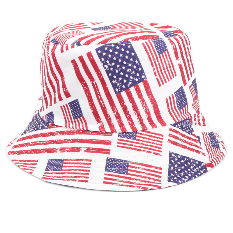 Wholesale Cotton American Flag Print Reversible Bucket Hat