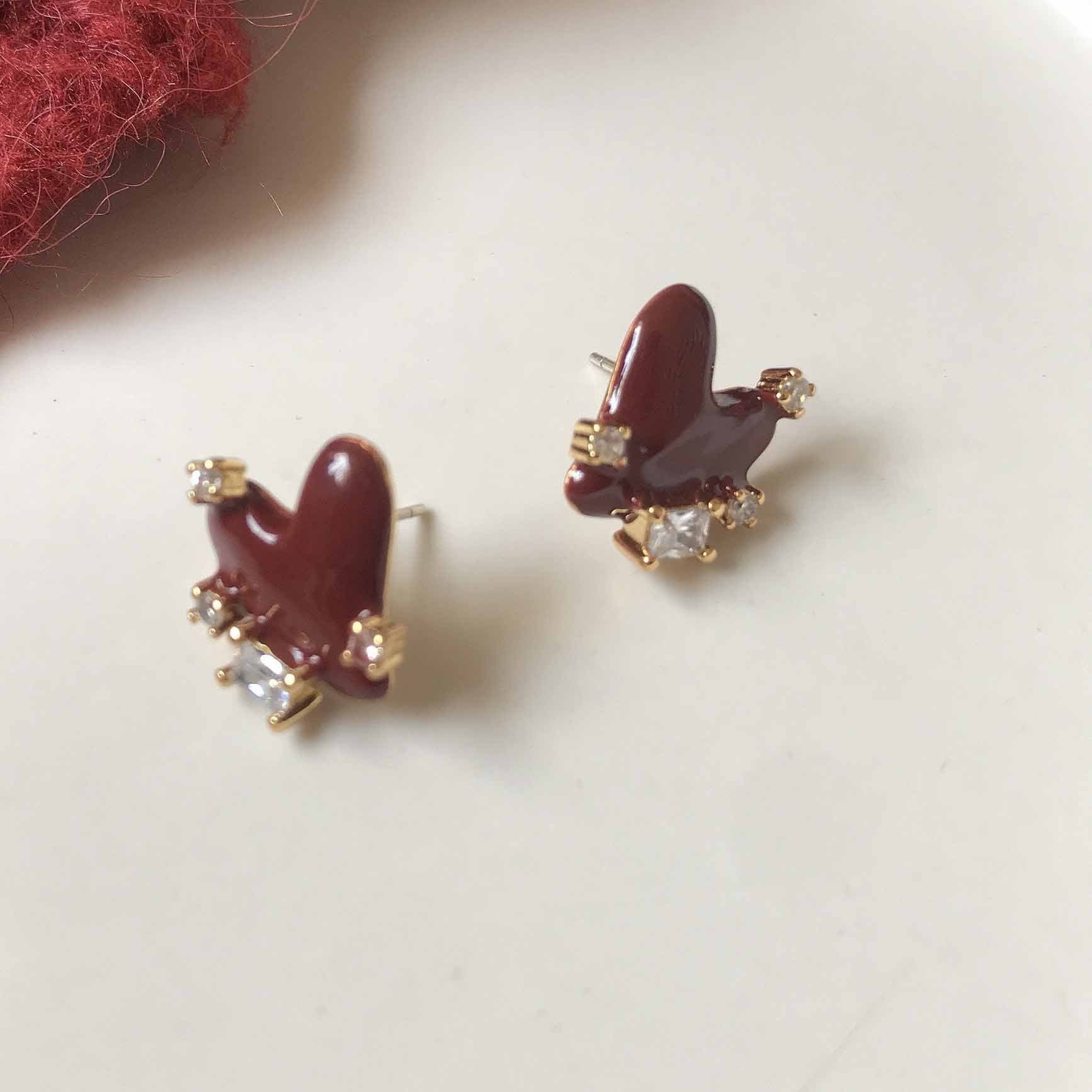 Wholesale Red Enamel Heart Alloy Earrings