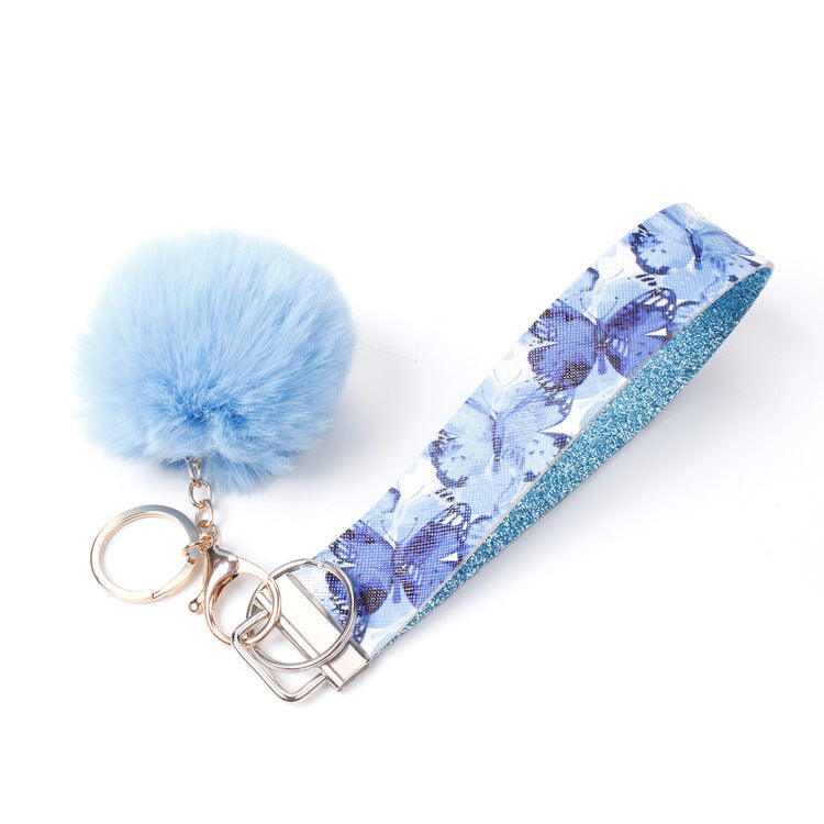 Wholesale 10pcs PU Leather Fur Ball Keychain