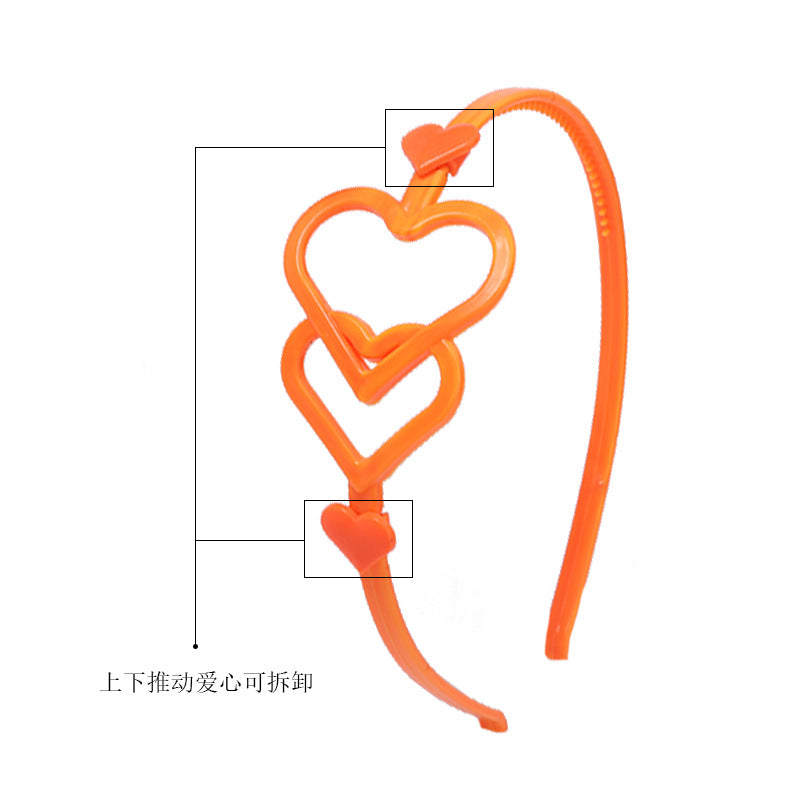 Wholesale Three-dimensional Hollow Candy Color Peach Heart Plastic Hairband