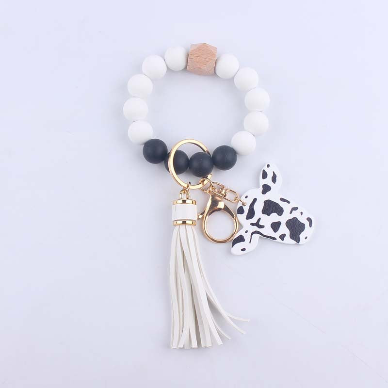 Wholesale Bull Head Western Style Silicone Beaded Wrist Keychains