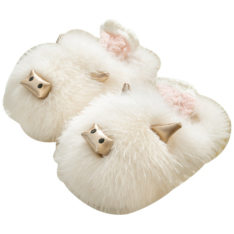 Wholesale cow devil warm autumn and winter long-haired girls cotton slippers cute home cotton slippers