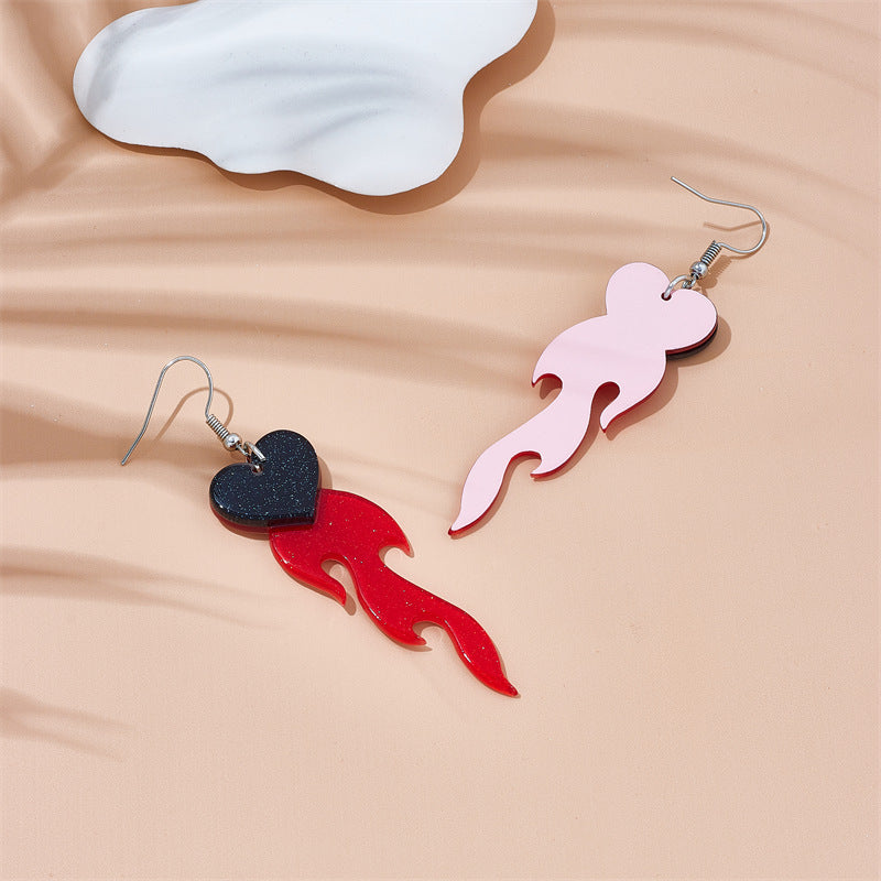 Wholesale Love Heart Red Flame Acrylic Earrings