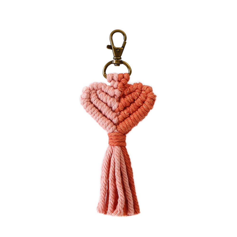 Wholesale Cotton String Zinc Alloy Heart Tassel Keychain