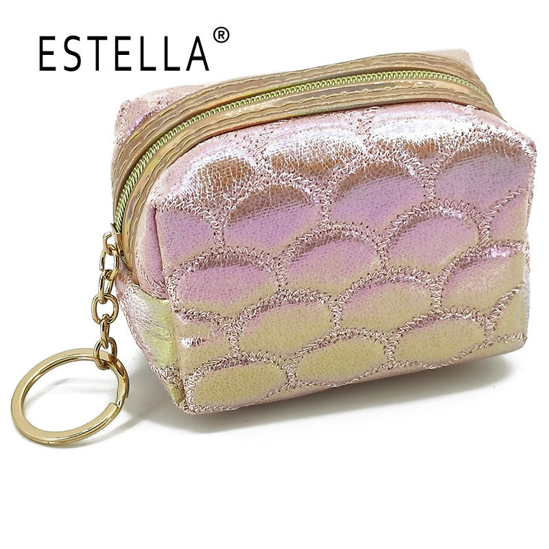 Wholesale Colorful Fish Scale Pattern Embroidered Mini Portable Storage Bag Polyester Wallet Keychains