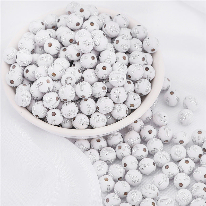 Wholesale 8MM 100PCS/Pack Acrylic Cross Round Beads