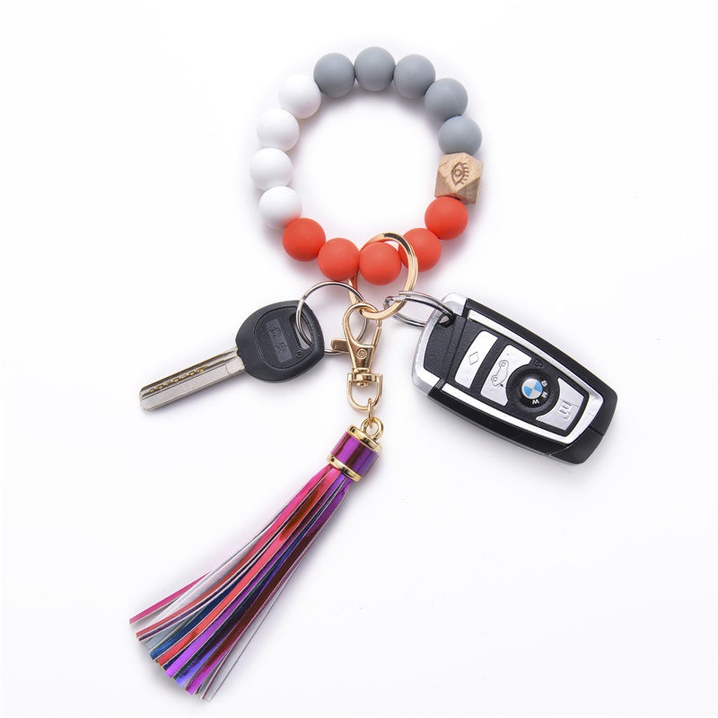 Wholesale Silicone Beaded Tassel Wrist Keychain