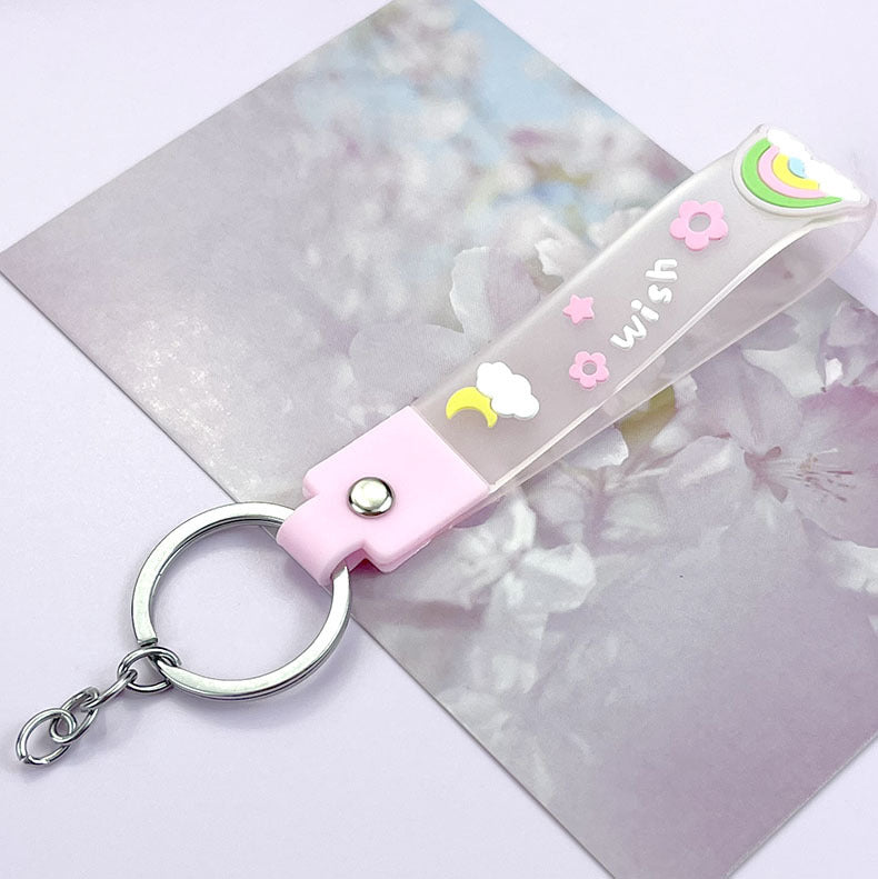 Wholesale PVC Rainbow Jelly Leather Rope Keychain