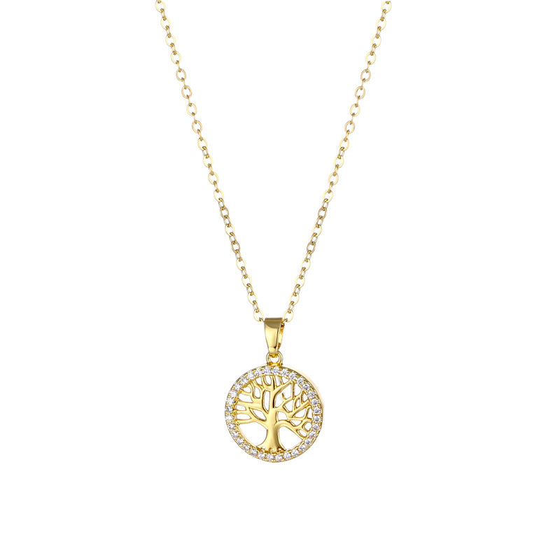 Wholesale Stainless Steel Round Hollow Tree of Life Pendant Necklace