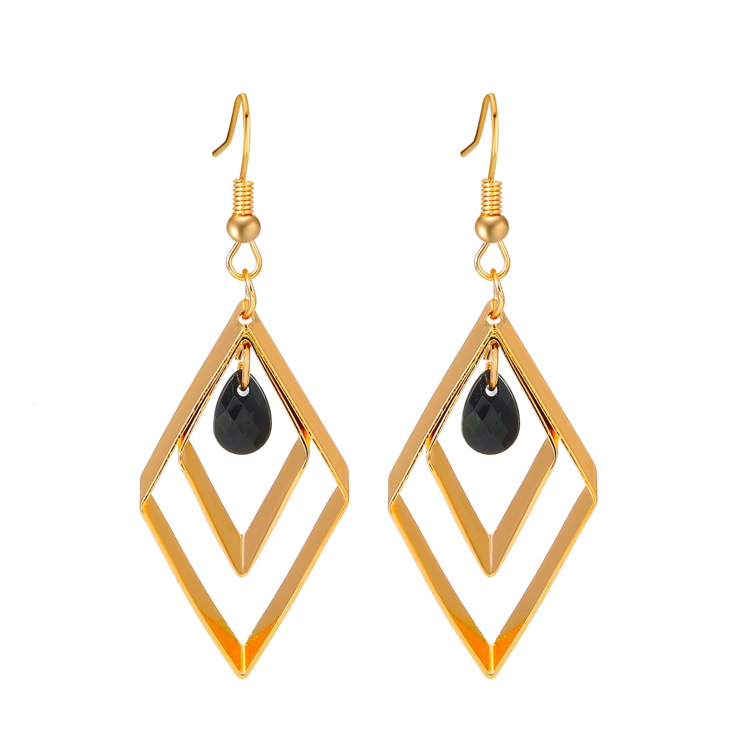 Wholesale Rhombus Black Rhinestone Alloy Earrings