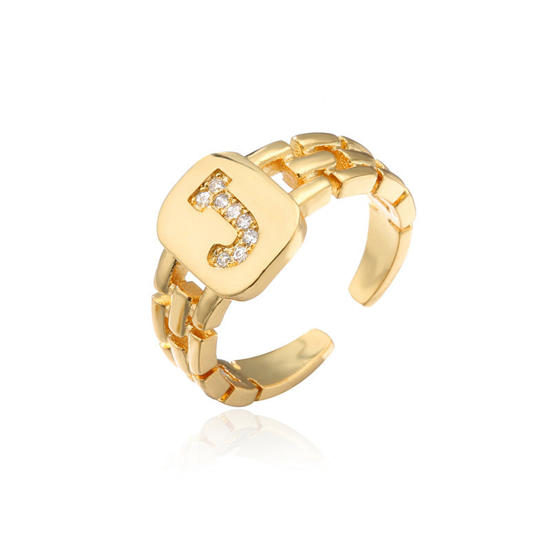 Wholesale Gold Plated 26 Letters Copper Adjustable Rings