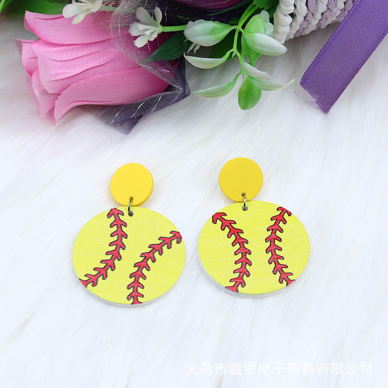 Wholesale Wood Print Basketball Soccer Ear Studs