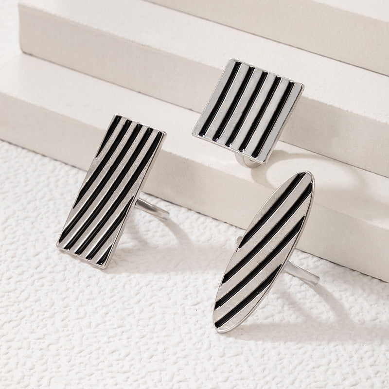 Wholesale Drip Square Stripe Alloy Rings Three-Piece Set
