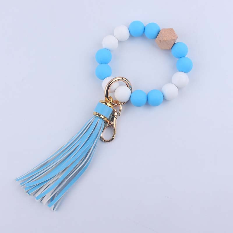Wholesale Tassel Silicone Beaded Wrist Keychain