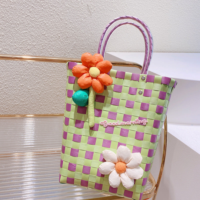 Cesta de vegetales al por mayor Summer Rainbow Nylon Woven Tote bolsas