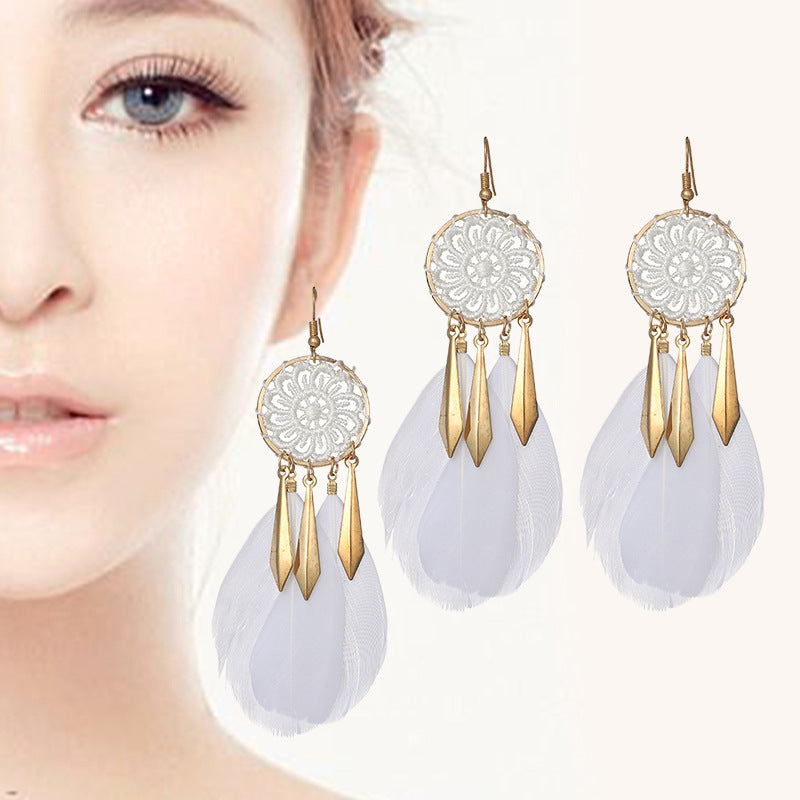 Wholesale Dream Catcher Pattern Feather Alloy Earrings
