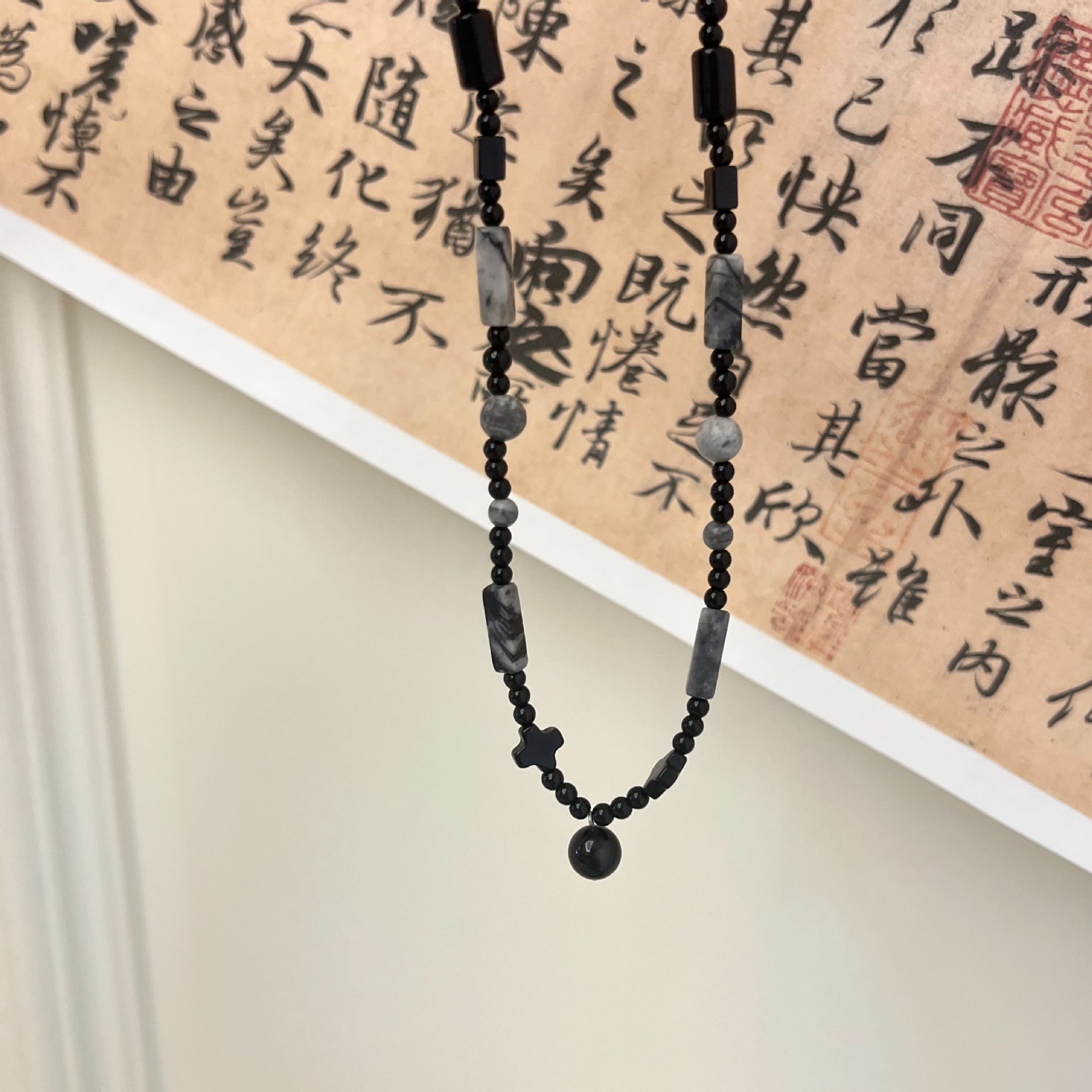 Wholesale Ink Style Beaded Agate Necklace