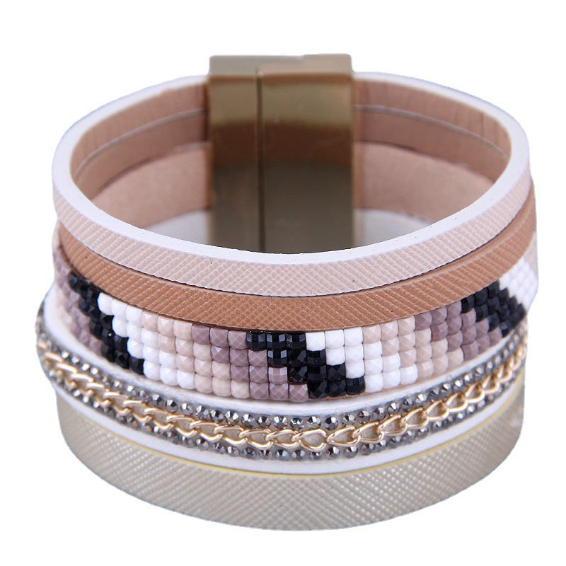Wholesale Wide Leather Magnetic Buckle Alloy Bracelet