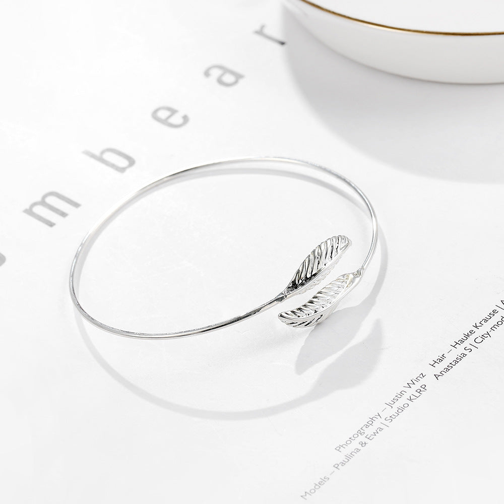 Wholesale Silver Plated Leaf Feather Copper Bracelet