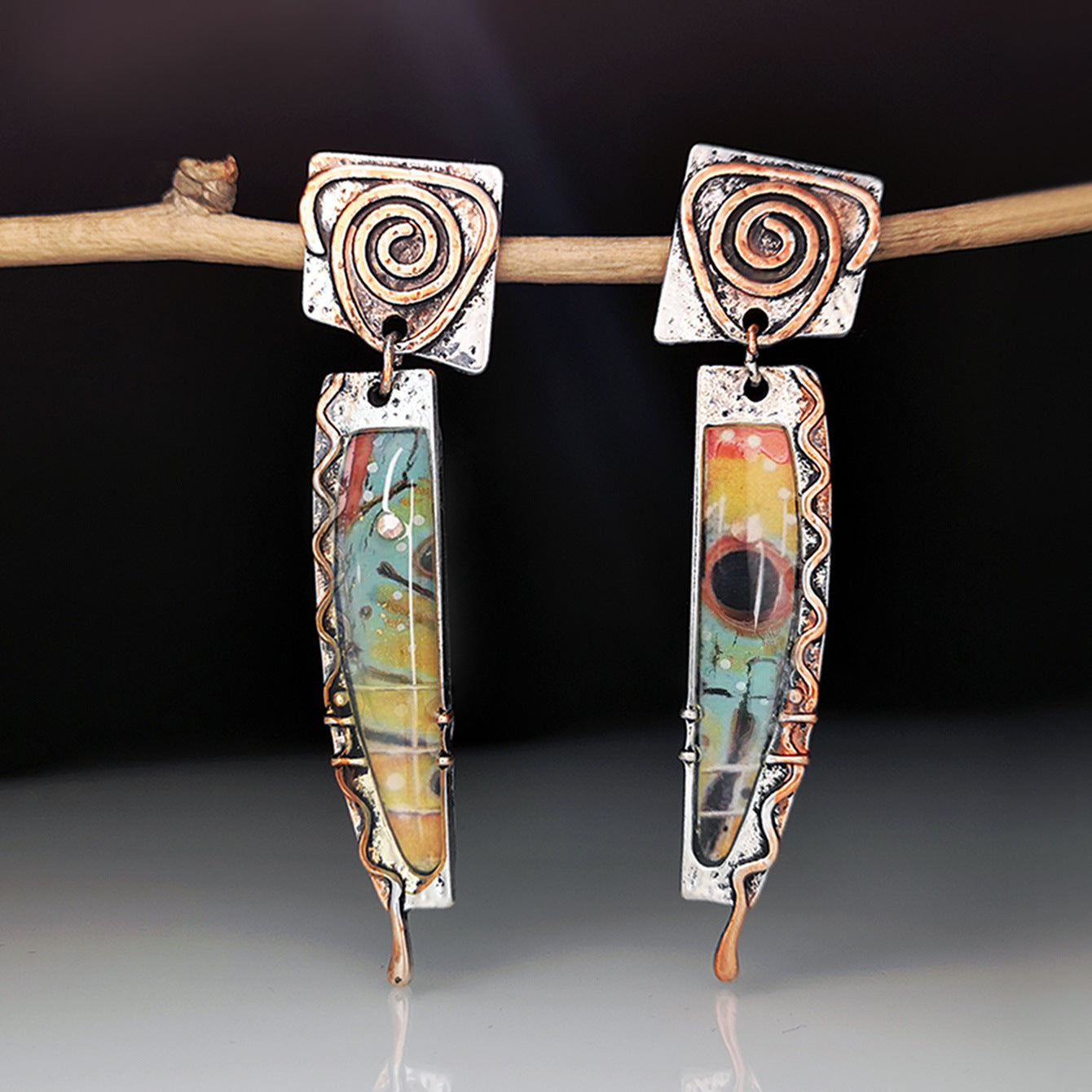 Wholesale Vintage Stained Glass Metal Earrings