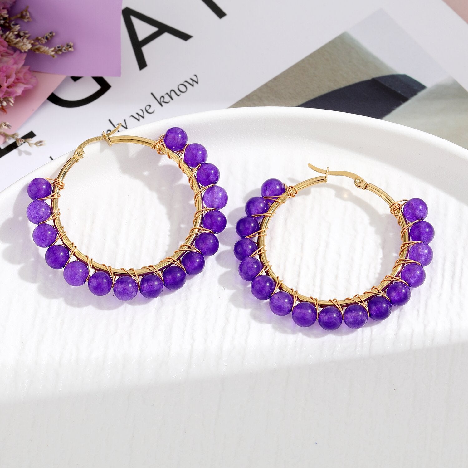 Wholesale Natural Stone Stainless Steel Earrings