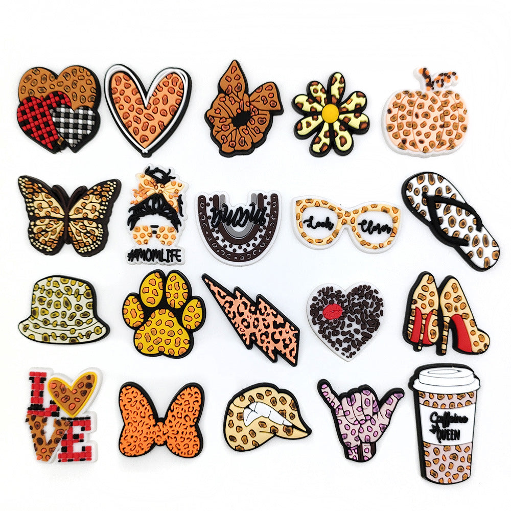 Wholesale 10pcs  Pvc Leopard Print Series Hole Shoes Decoration