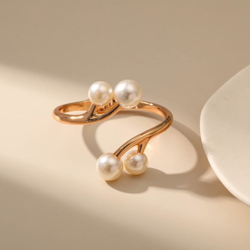 Pulsera de aleación de media apertura de perlas de doble capa al por mayor