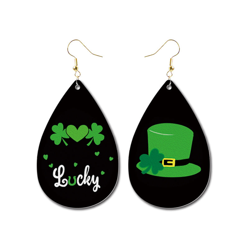 Venta al por mayor 3 pares/paquete de aretes de cuero del día de San Patricio