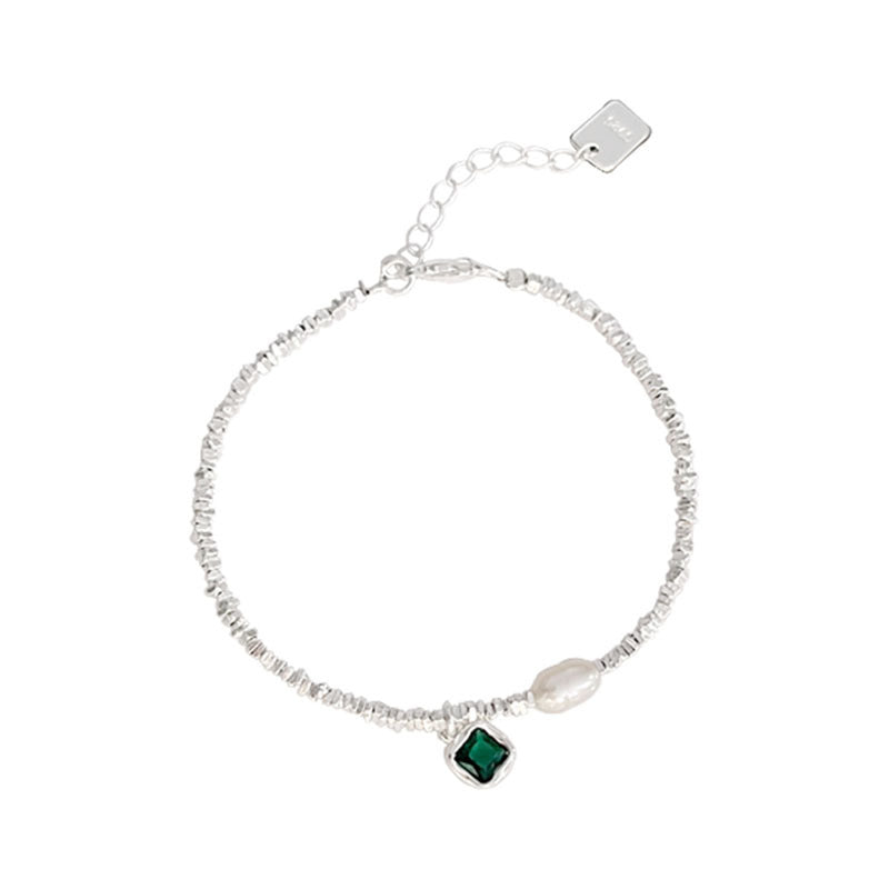Wholesale 925 Sterling Silver Green Diamond Pendant Pearl Bracelet