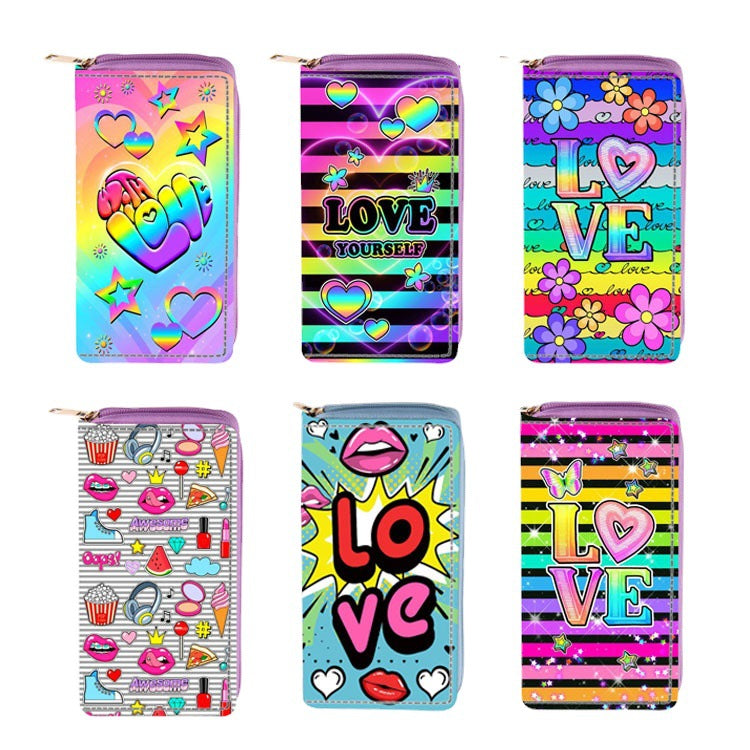 Venta al por mayor LOVE English Letters PU Cartera larga con cremallera