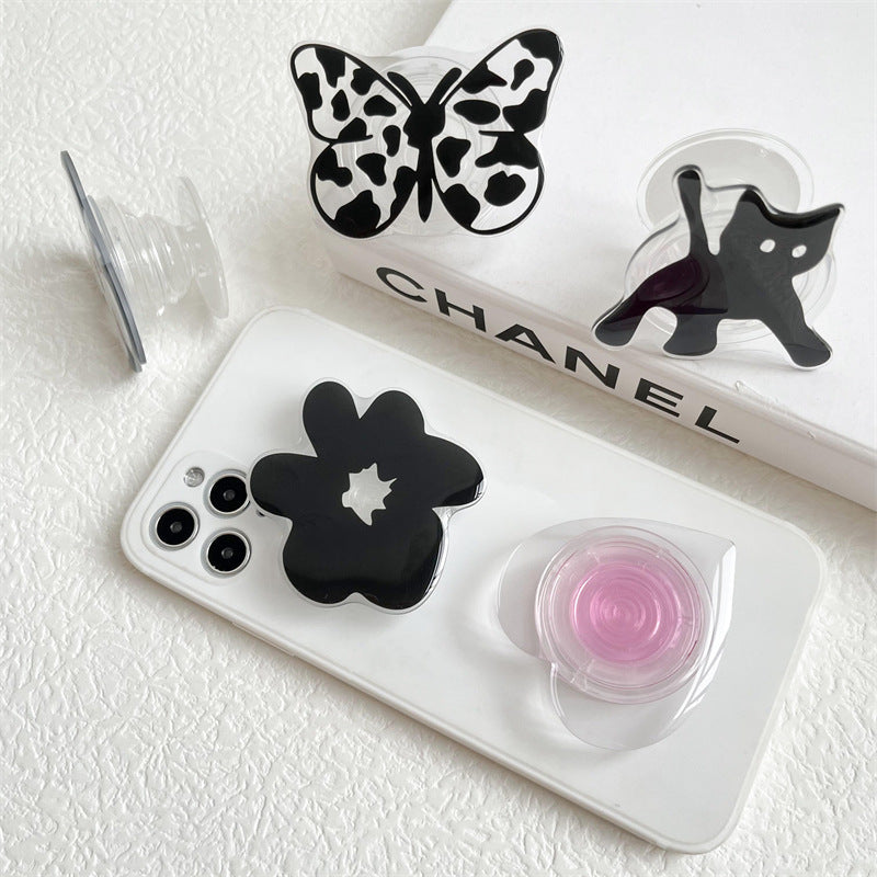 Tenedor plegable retráctil al por mayor del teléfono de la flor de mariposa del gato negro de acrílico