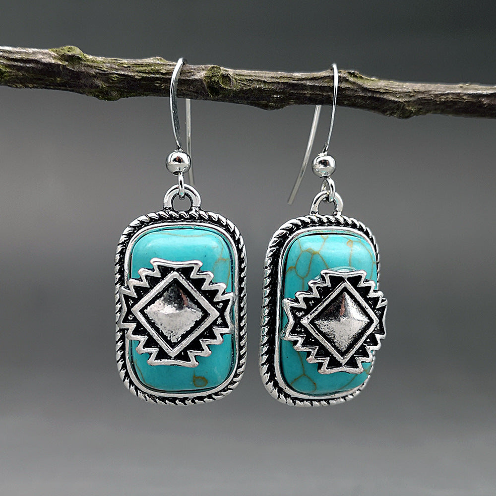Wholesale Ethnic Shield Turquoise Metal Earrings