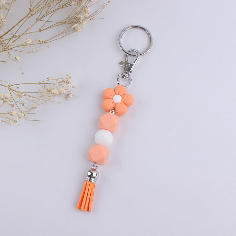 Wholesale Silicone Cartoon Flower Beaded Keychain