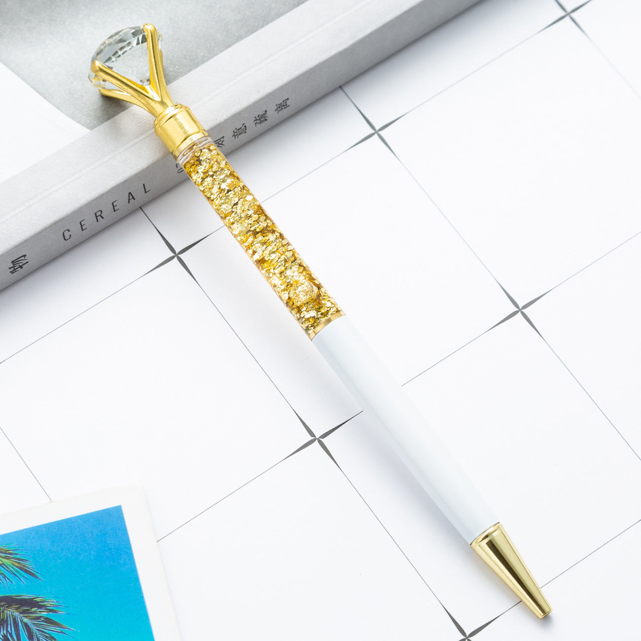 Venta al por mayor Big Diamond Quicksand Metal Bolígrafo