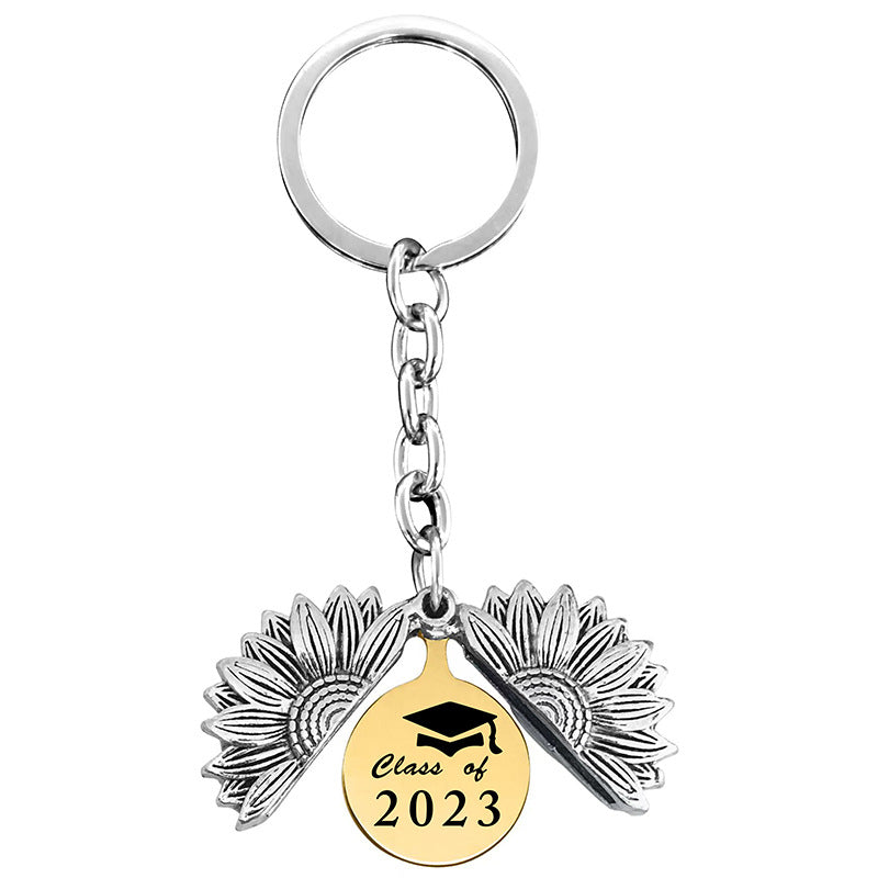 Wholesale Sunflower 2023 Graduation Season Gift Lettering Metal Keychain