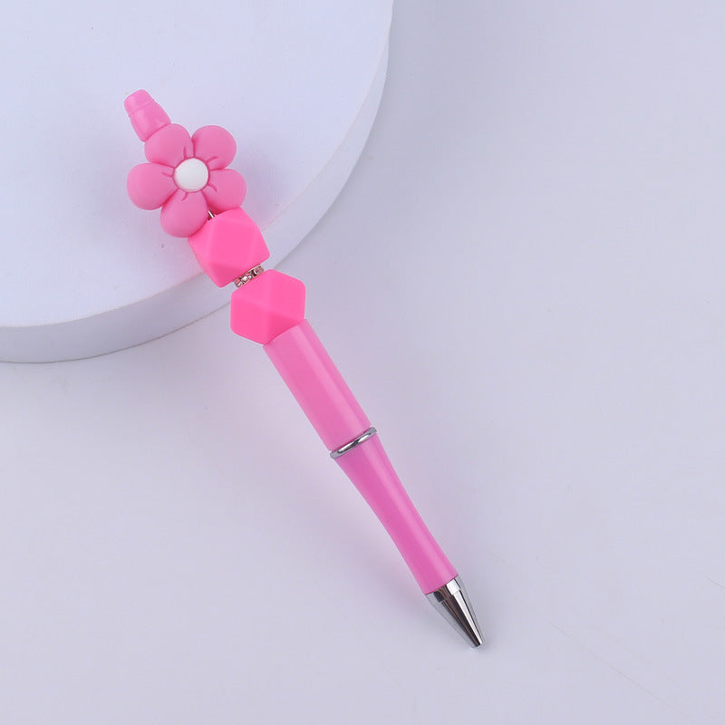 Wholesale Beadable Pens Handmade Flower Silicone Beaded Ballpoint Pen