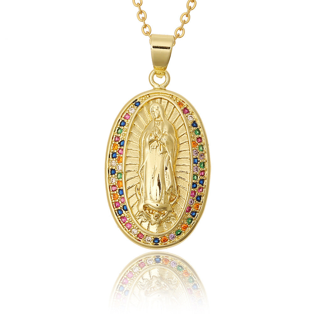 Wholesale Copper Micropaved Zircon Virgin Mary Pendant Believer Necklace