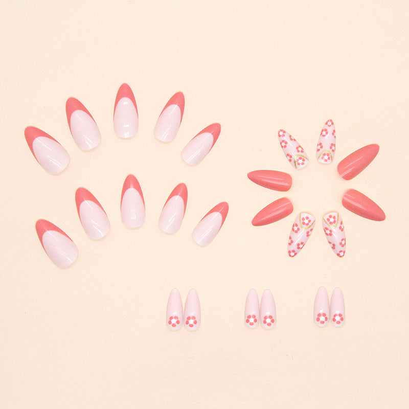 Wholesale Resin Small Flower Almond Manicure 24 Pieces Box