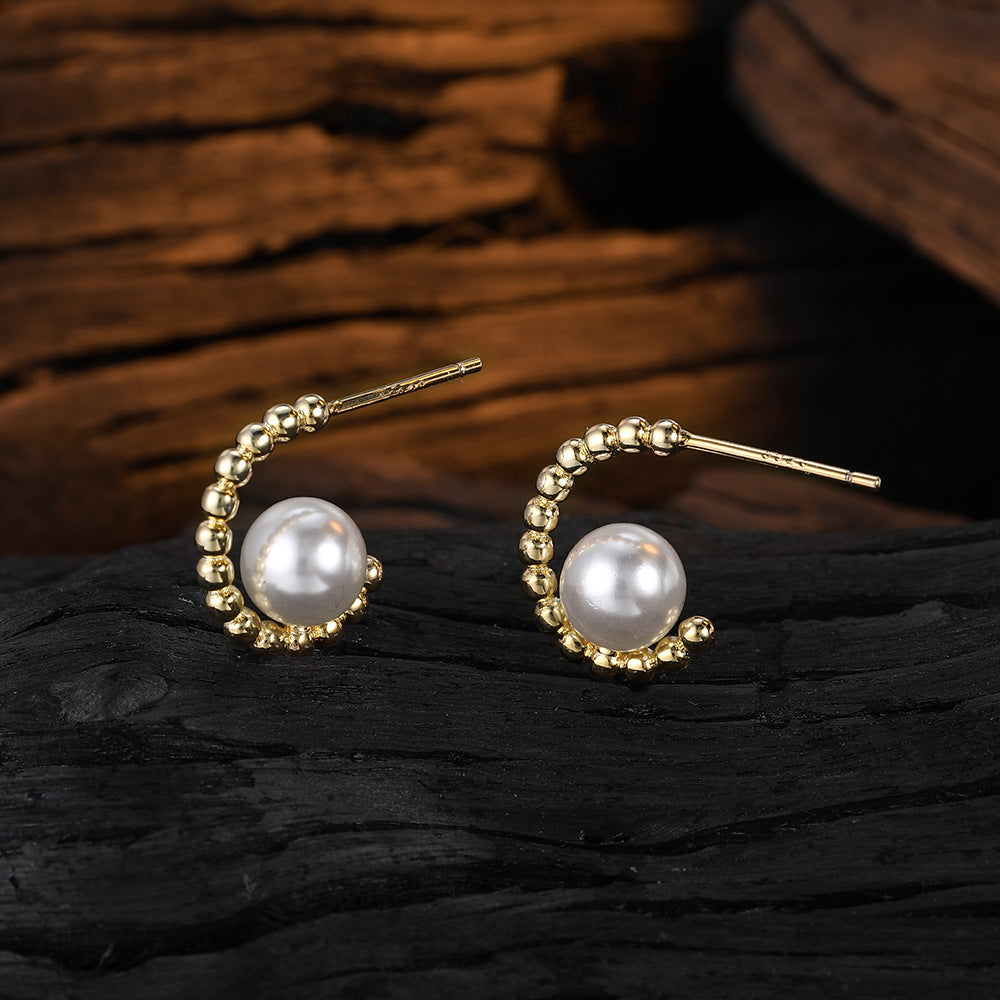 Wholesale Pearl Type C Copper Earrings