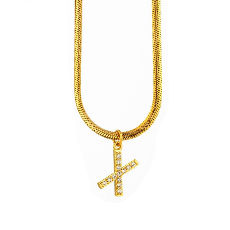 Wholesale Titanium Steel 26 Letters Flat Snake Bone 18K Gold Necklace