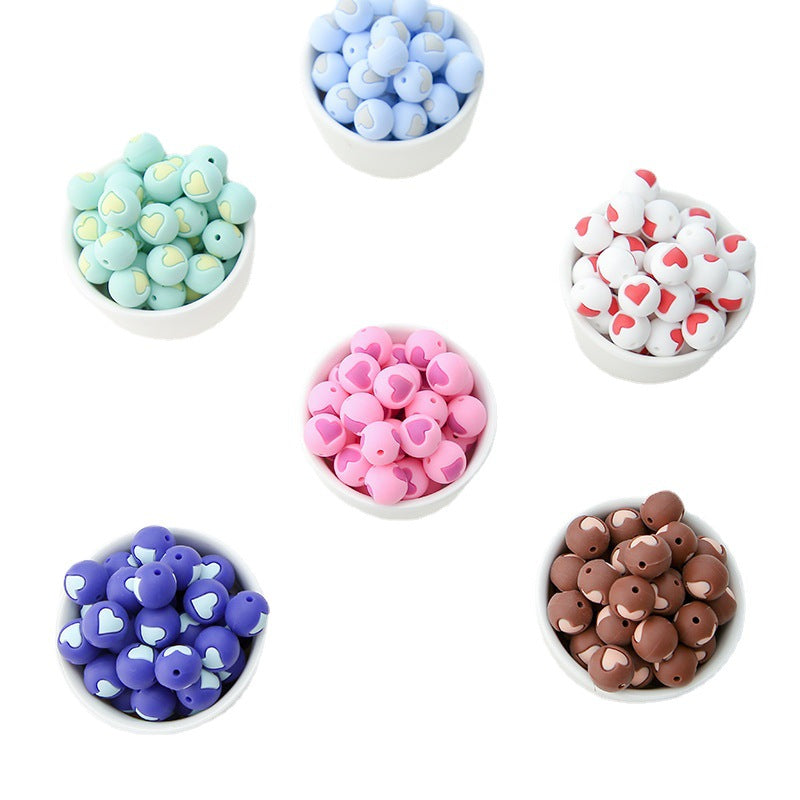 Venta al por mayor 100 Uds corazón de grado alimenticio redondo 15mm cuentas de silicona