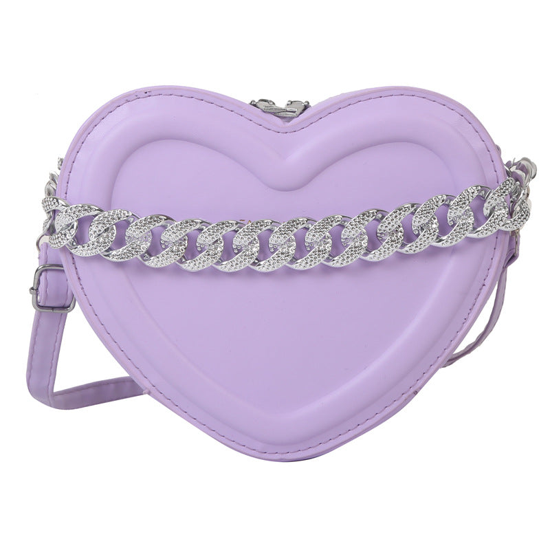 Bolsa de cadena de mensajería de hombro individual en forma de corazón de PU