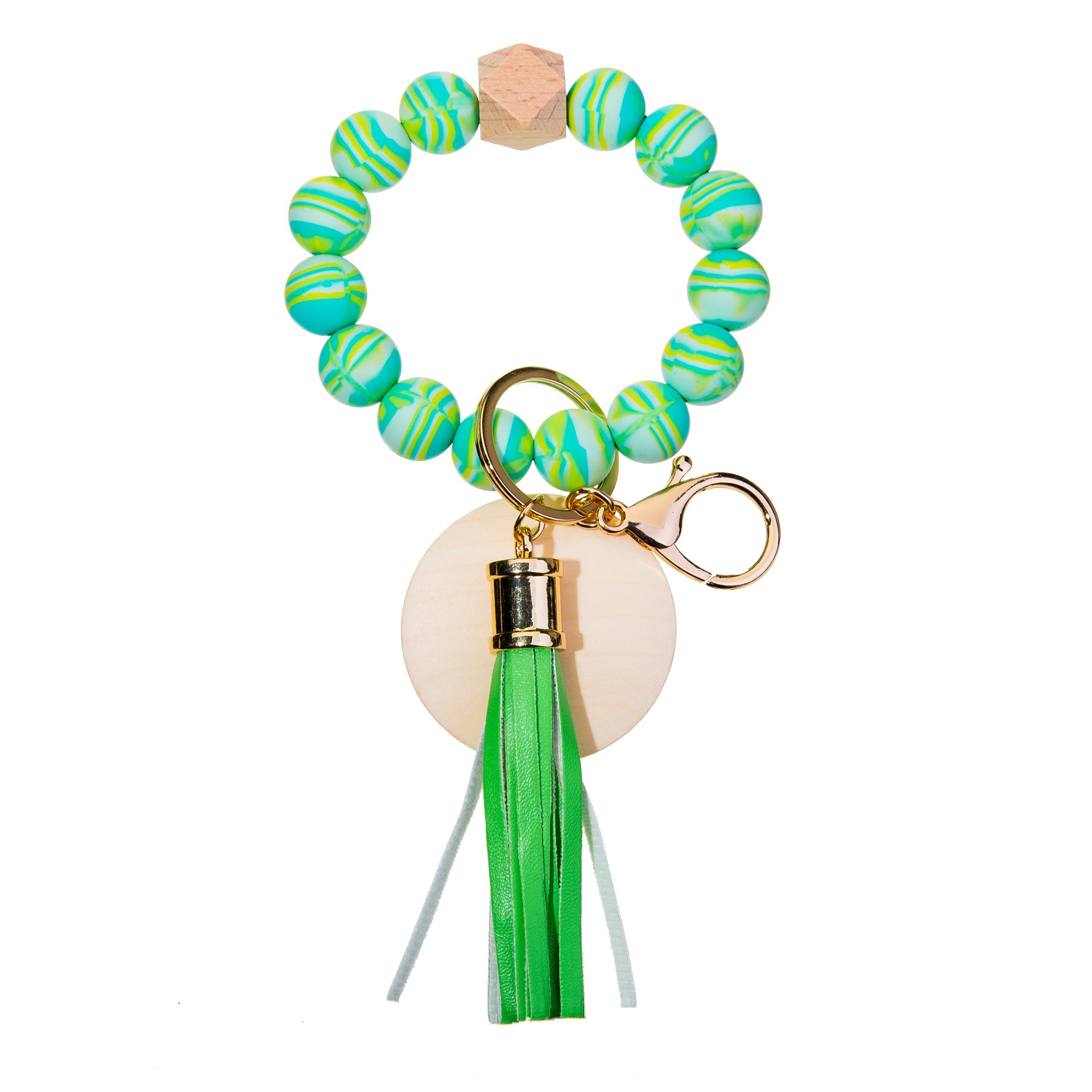 Wholesale Silicone Bead Wood Chip Bracelet Keychain