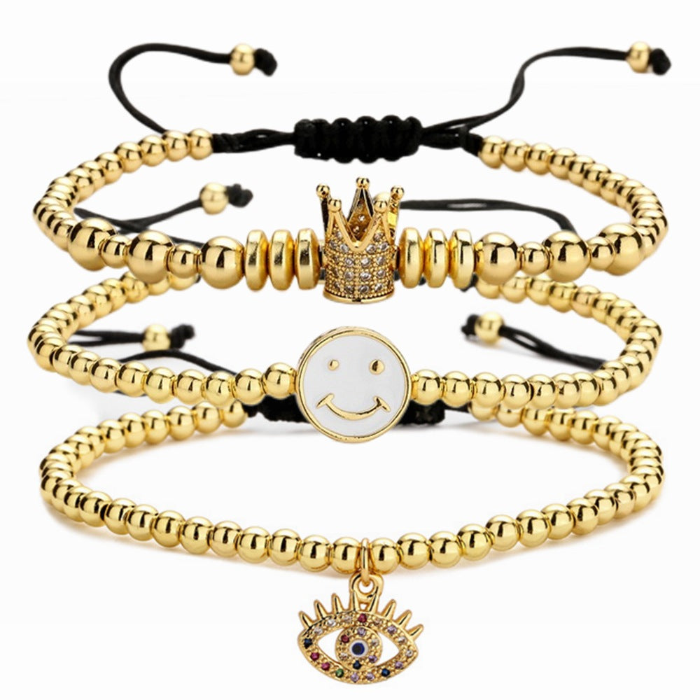 Wholesale Crown Smiley Braided Brass Bracelet
