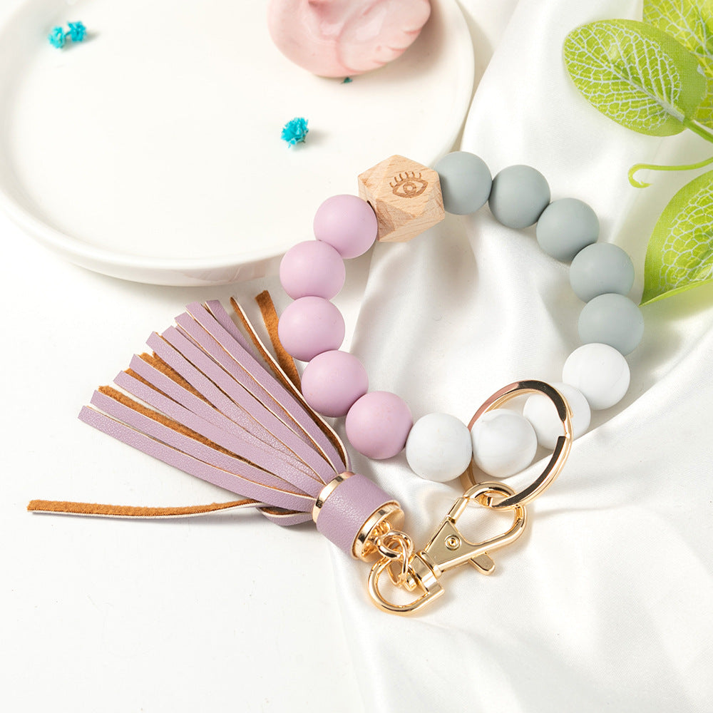 Llavero de muñeca con cuentas de madera de arcilla polimérica al por mayor